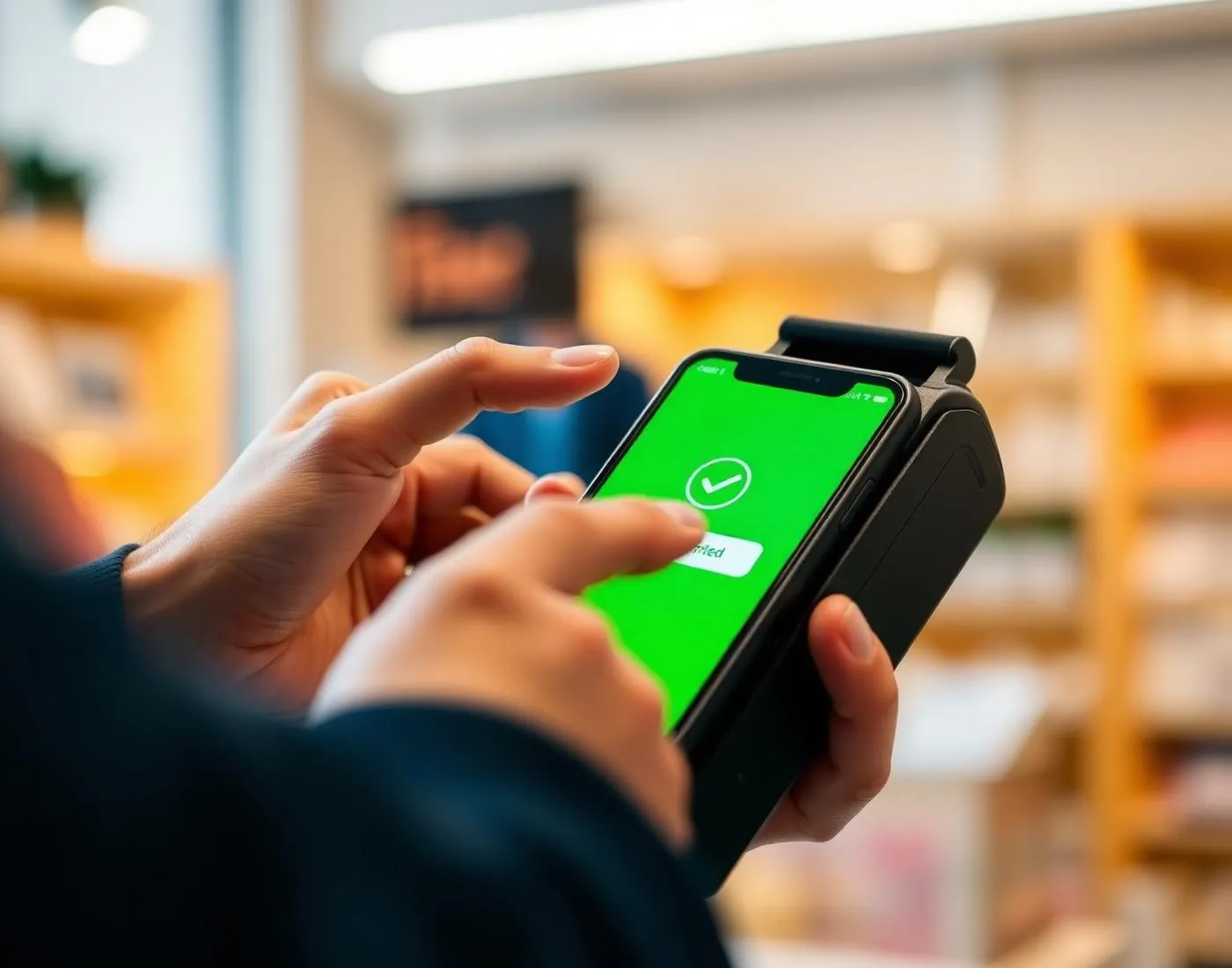 Customer making a secure card payment at a point-of-sale terminal